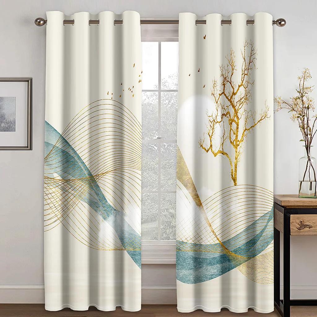 3D 3D Digital Printing Minimalist Style Gold Texture Sunshade Curtains Luxury Living Room Bedroom Window Decor Art Home Curtains