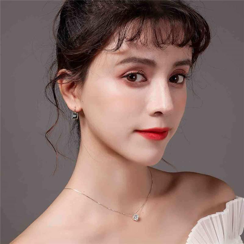 Women Luxury Diamond Square Ear Stud Earrings Vintage Wedding Jewelry Zircon Stone Rhinestone Brief Gift