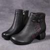 Fashion GKTINOO Genuine Leather Ankle Boots 2025 Winter New Ethnic Printed Women's Boots Soft Soles Thick Heels Mother's Leather Boots