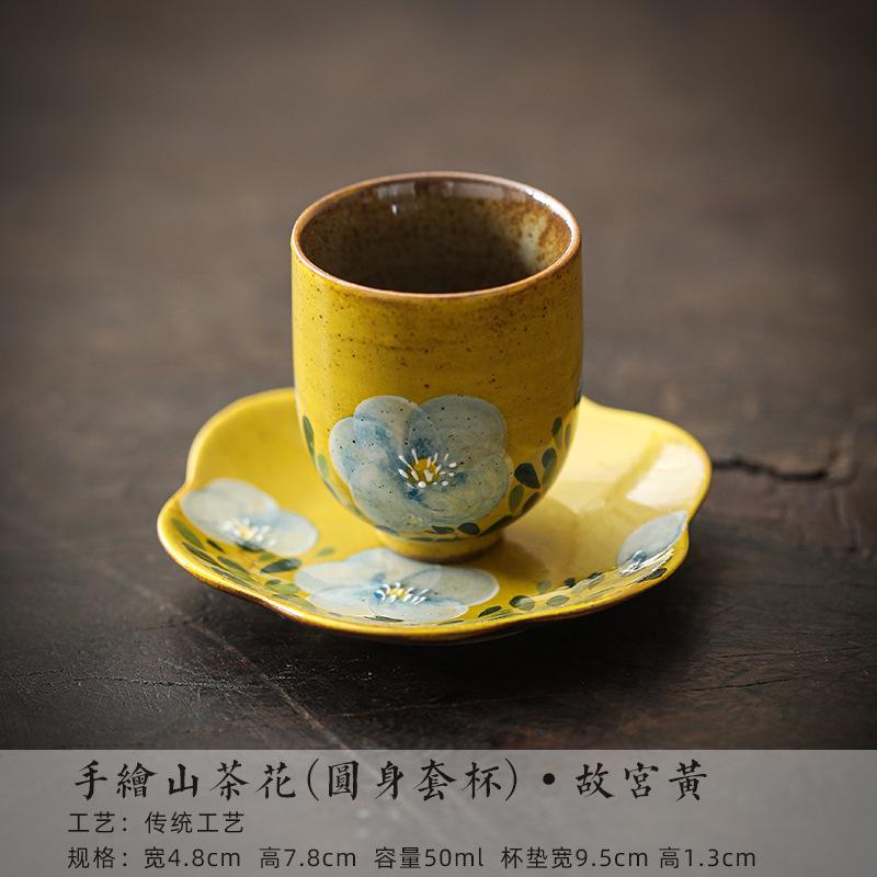 

50ml Hand Drawn Camellia Tea Cup Household Master Cup Set Ancient Set of Cups Fragrance Bowl Teacup Holder Tableware Craft Gift