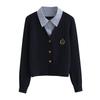 College Style Knitted Shirt Collar Splicing Fake Two-piece Top Women's Spring New Cardigan Sweater Jacket