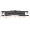 5 Piece Garden Lounge Set with Cushions White Solid Pine Wood