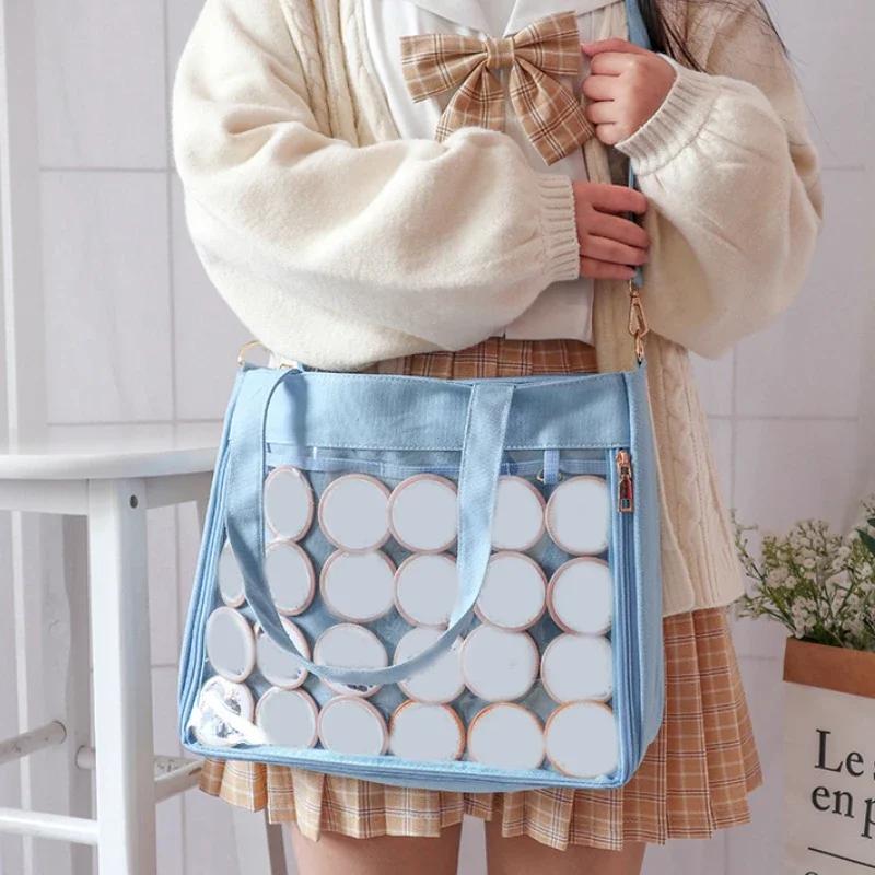 Bolsa Ita Grande Preta com Inserção Japonesa Fofa Transparente para Mulheres Alças Duplas Meninas Kawaii Bolsa de Ombro Transparente Bolsas e Bolsas
