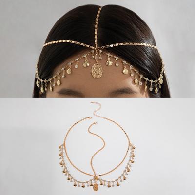 Korean Style Bohemian Forehead Headpiece Fairy Crystal Rhinestone Forehead Chain Multilayer Gold Forehead Ornament