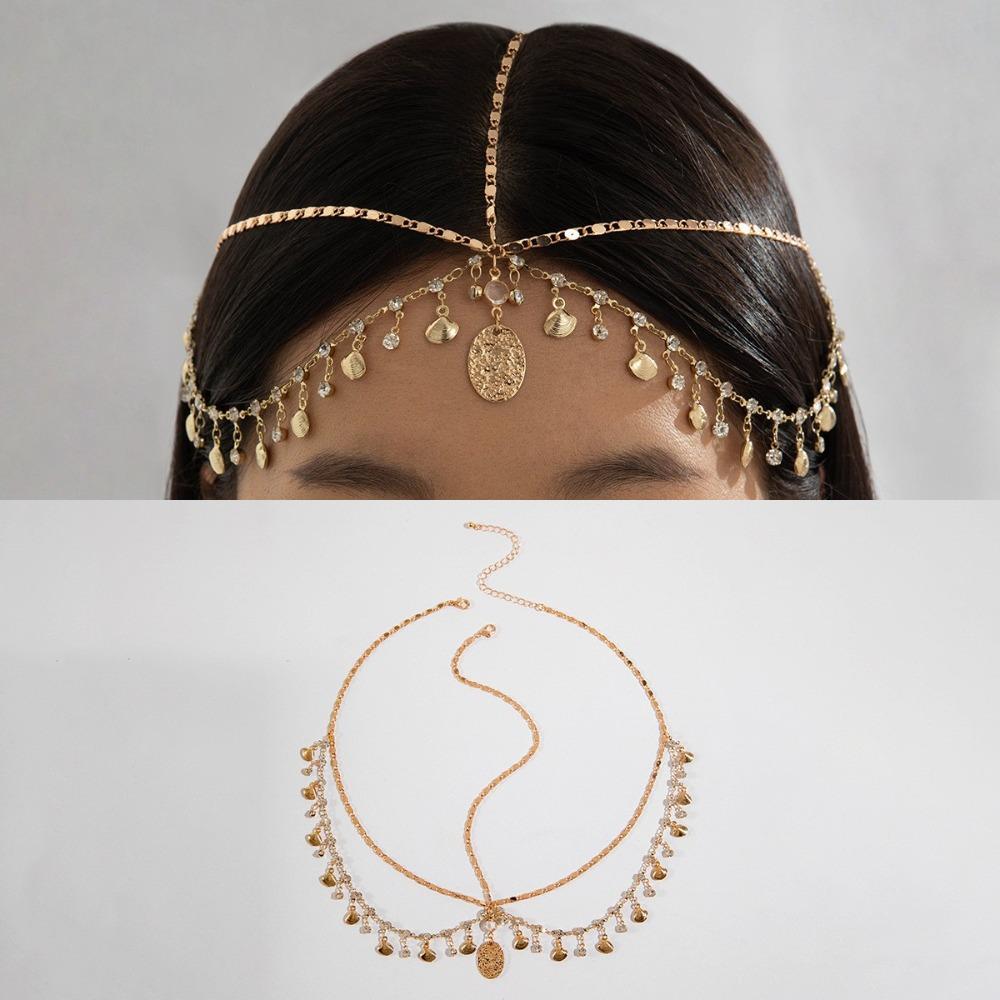 Crystal Bohemian Forehead Headpiece Fairy Rhinestone Forehead Chain Long Tassels Hair Chain Girls