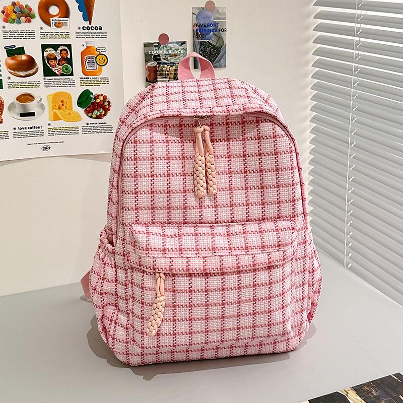 Schoolbag Japanese ins small fresh plaid small schoolbag female college student versatile casual backpack soft sister cute little backpack