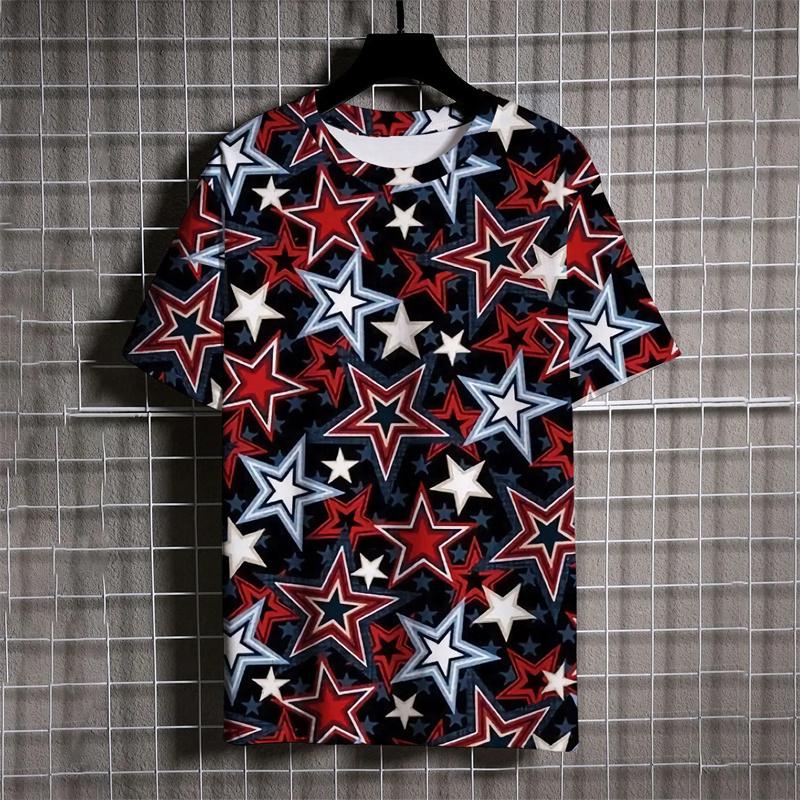 Módní pěticípá hvězda tričko letní trend krátký rukáv 3D tištěné ležérní pánské tričko O-neck volné streetwear topy tee