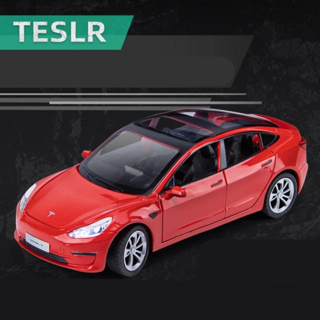 1:24 Alloy Tesla Model 3 Car Model Diecasts Metal Vehicle Car Model Simulation Sound Light Kids Toy Gift Collection