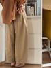Calça Feminina Khaki de Perna Larga Tamanho Plus Size Estilo Japonês – Coleção Primavera, Caimento Relaxado, Versátil, Ideal para Figuras Curvilíneas.