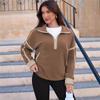 Women's Color Block Striped Half Zip Polo Sweatshirt Loose Long Sleeve Casual Pullover Top