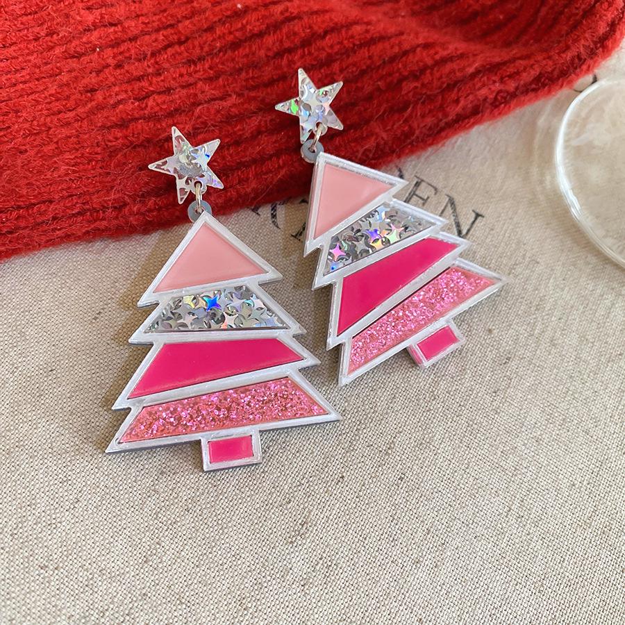 Silver Needle Acrylic Snowman & Star Christmas Earrings for Women - Elegant Festive Jewelry