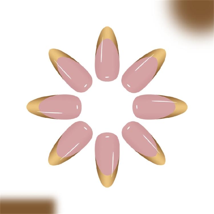 24PCS Long Almond Press On Nail Gold French Tips Fake Nail Comfortable Fit Longwear for Costume Parties Manicure