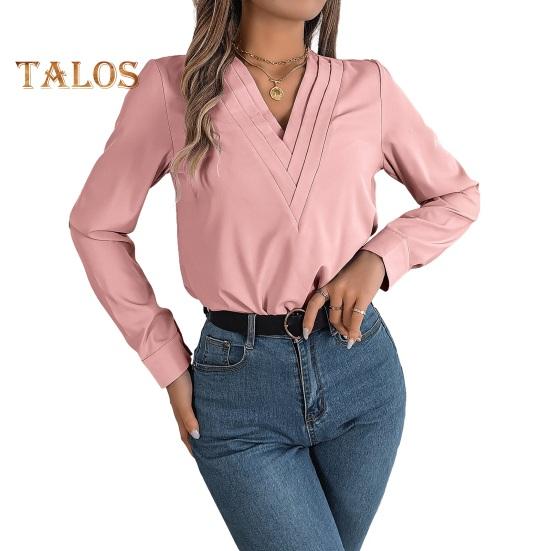 Dámské topy s vrstvami, výstřihem do V a dlouhým rukávem, jednobarevné, volný střih, ležérní topy, prodyšné, pro každodenní nošení