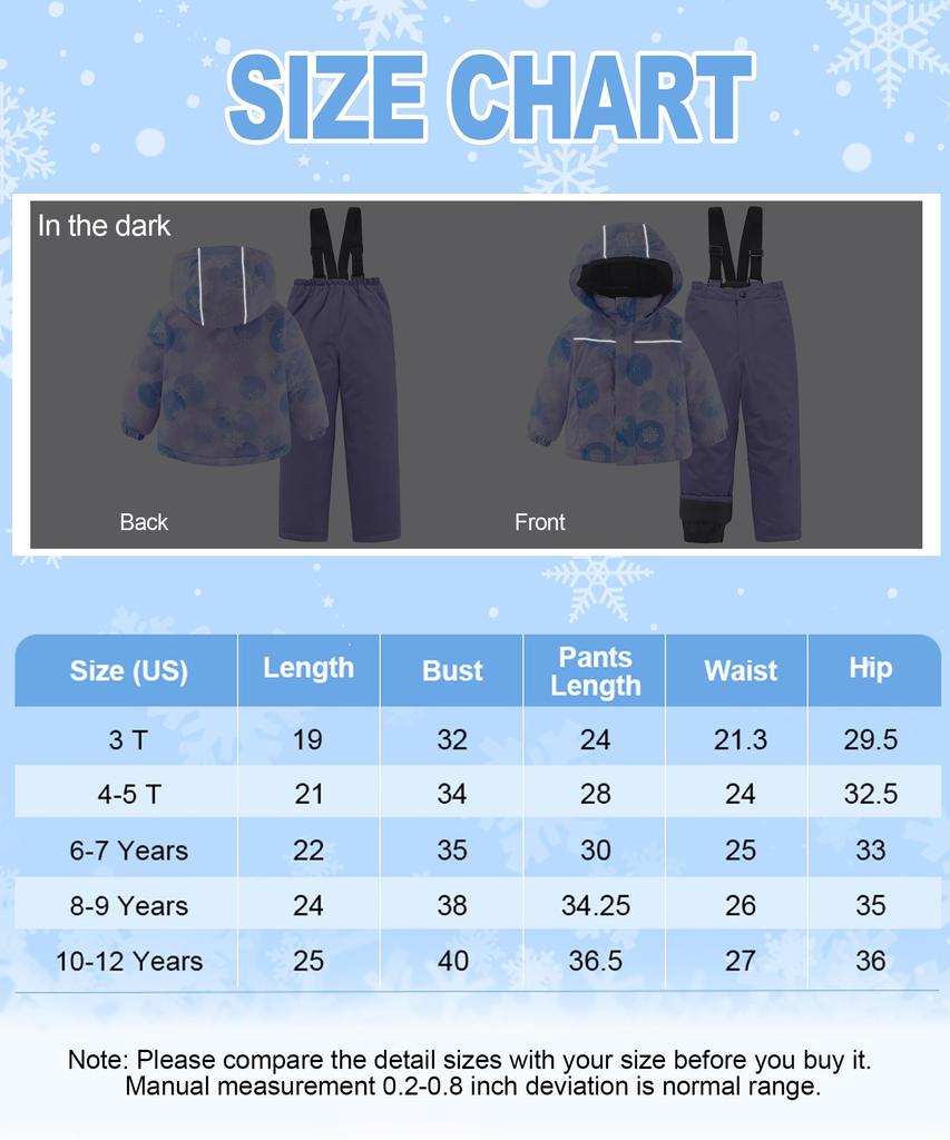 Hiheart Ski and Snowboard Wear Set for Down Jacket and Snow Flower Size 140 Kids' Girls, Pants, 2-Piece Set, Design,