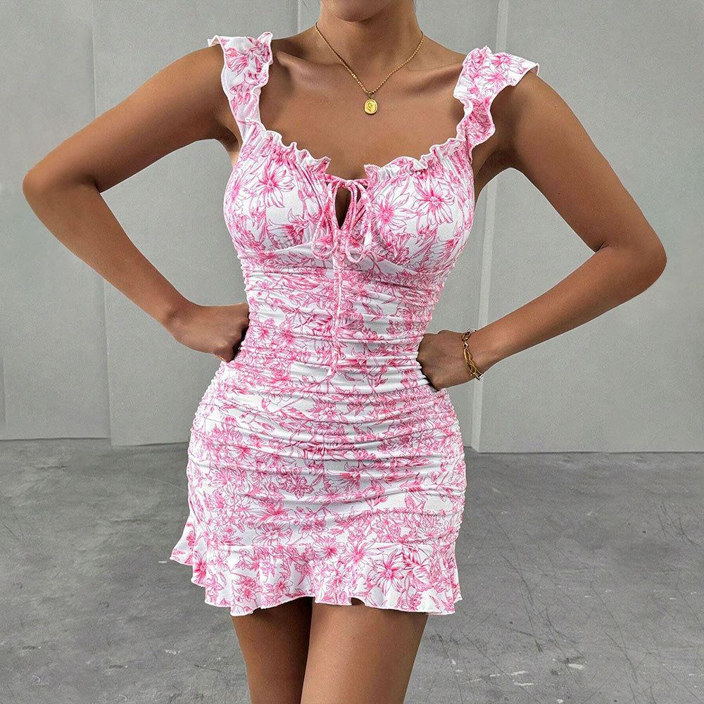Damen Frühling und Sommer Sexy Süße Busted Floral Design Kurze Kleider