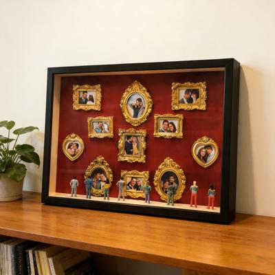Large Mini Museum Silhouette Box Lighted Shadow Box Frame Kit with 8 Figurines And 11 Gold Mini Frames Custom Photo Display Case Kit for Anniversaries