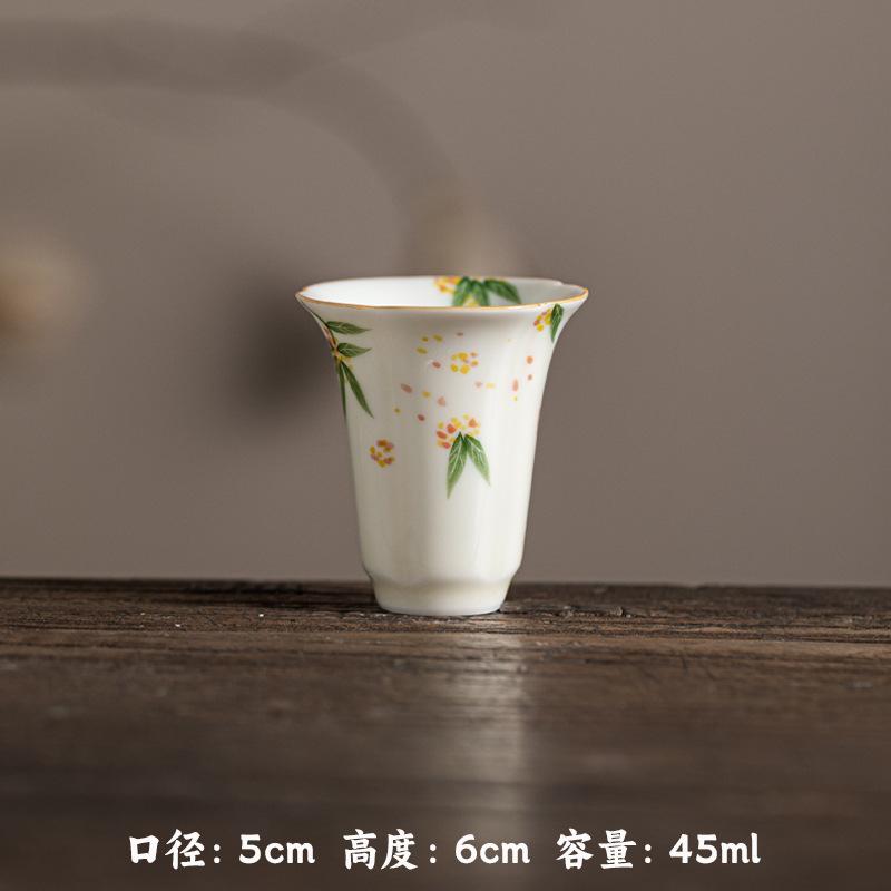 Honey Yellow Underglaze Hand Painted Aroma Cup Ceramic Sniffer Cup for Gongfu Tea Tasting Floral Design Chinese Style