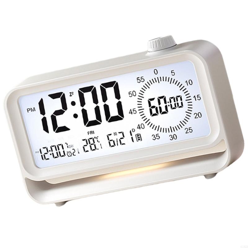 62KD Rechargeable Kids Digital Alarm Clock 60 Minutes Visual Timers LCD Display Clock with Night Light for Time Management