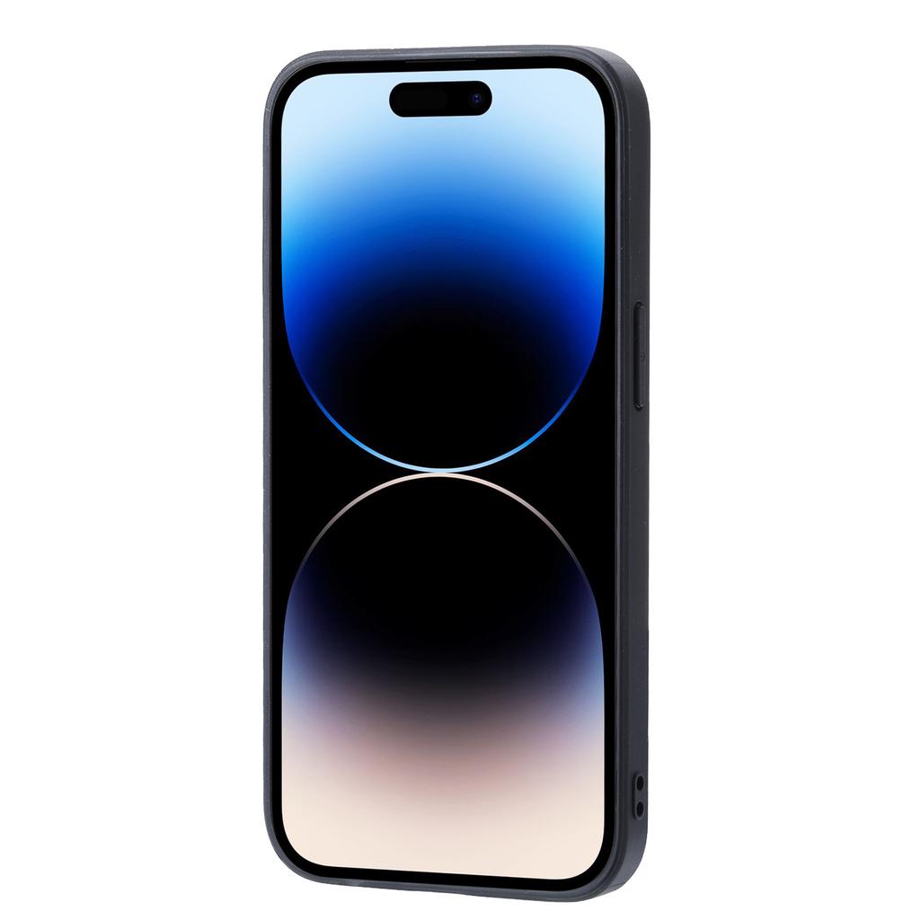 For iPhone 15 Plus Kickstand Card Holder Phone Case Calf Texture PU Leather+TPU Anti-Scratch Cover