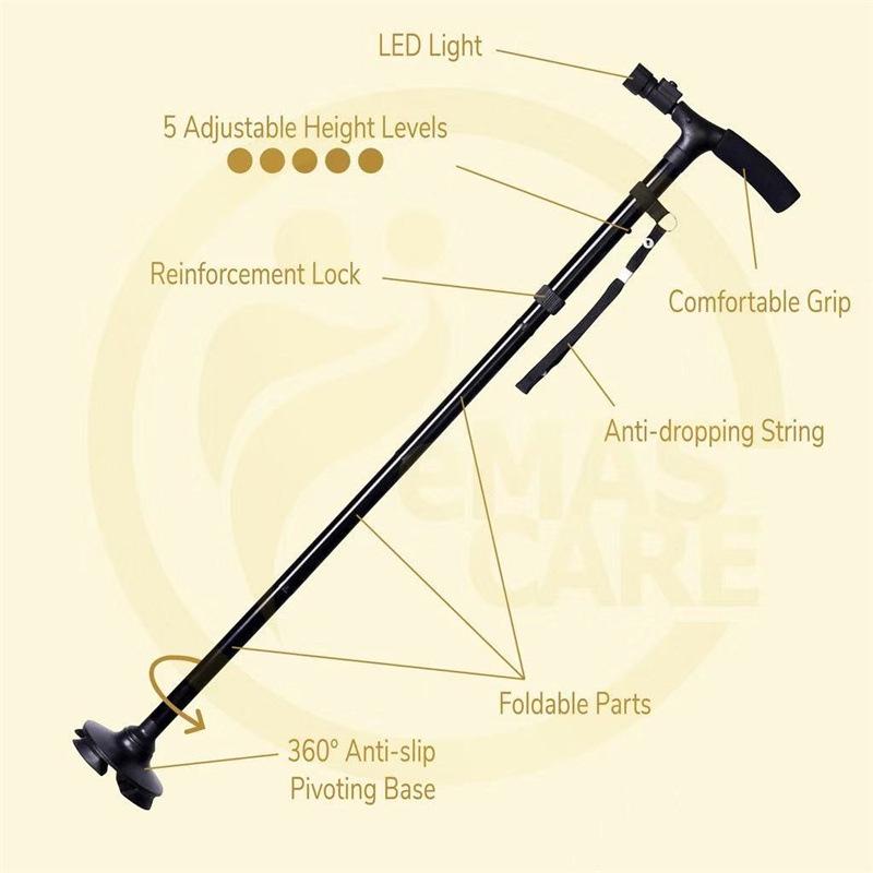 Cross-Border Trusty Cane: Five-Section Lighted Walking Stick with Voice Broadcast