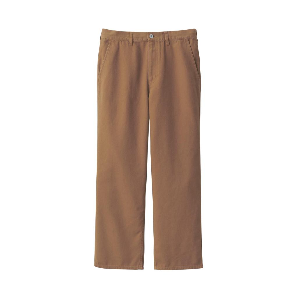 MUJI Men's Kapok Blend Canvas Wide-Leg Pants (Mustard, Size L)