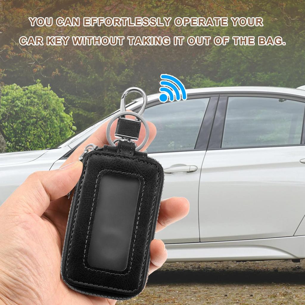 Car Key Fob RFID Smart Key Metal Key Zipper for Remote Key Black [uxcell] 2-Pack Case, Leather, Compatible, Keychain, Holder, Hook, Ring, Bag, Fob,