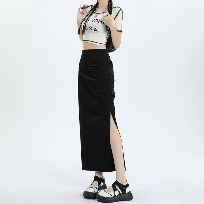 Women's Summer High Waist Retro Cargo Midi Skirt - Ruched, Quick-Dry, Bodycon Design