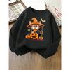 Kids Stylish Crewneck Sweatshirt, Adorable Feline Sorceress Halloween Pumpkin Print,Casual Sportswear for Spring & Autumn