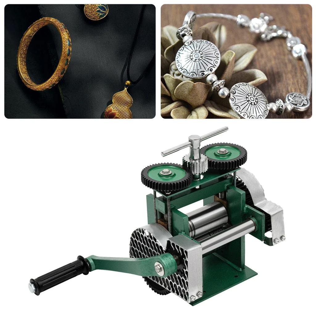 Manuelle Schmuckwalze, Metallwalzwerkzeug mit Handkurbel, quadratische, flache und halbrunde Walzen, für Gold, Silber und Kupfer