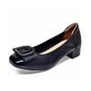 Shallow single shoes women's spring first layer cowhide elastic square head bow one pedal low heel simple