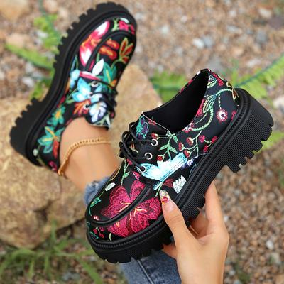 Mode Mode Chaussures à Plateforme à Imprimé Floral Femmes 2024 Automne Cuir PU Chaussures Décontractées Femme Confortable Antidérapant Ballerines Zapatoas Mujer