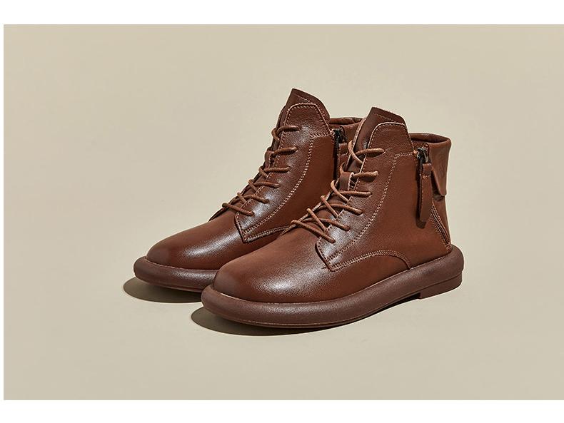 2025 Autumn Vintage Leather Women's Martin Boots with Dual Zippers - Korean Style, Flat Bottom Casual Shoes