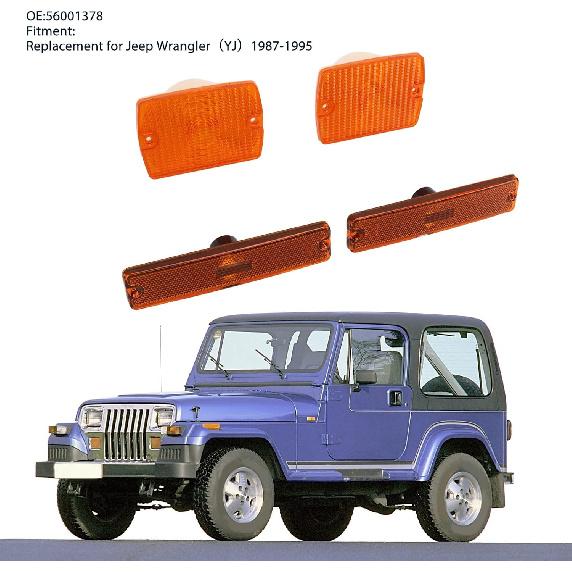 4PC Side Marker Light and Turn Light Housings 56001378 Turn Sidemarker Lamps Replacement for YJ (Yellow)