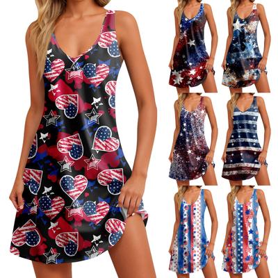 Women's Summer Casual Independence Day Printed Tank With Pockets Dresses
