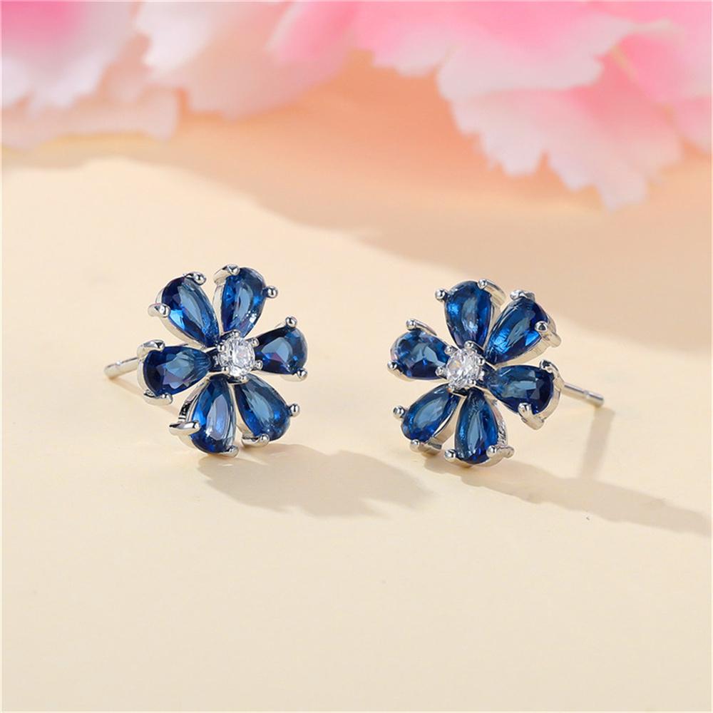 Luksusowe Damskie Białe Niebieskie Kwiatowe Kolczyki Sztyfty z Kamieniami Cyrkonowymi Unikalne Srebrny Kolor Ślubne Dla Kobiet