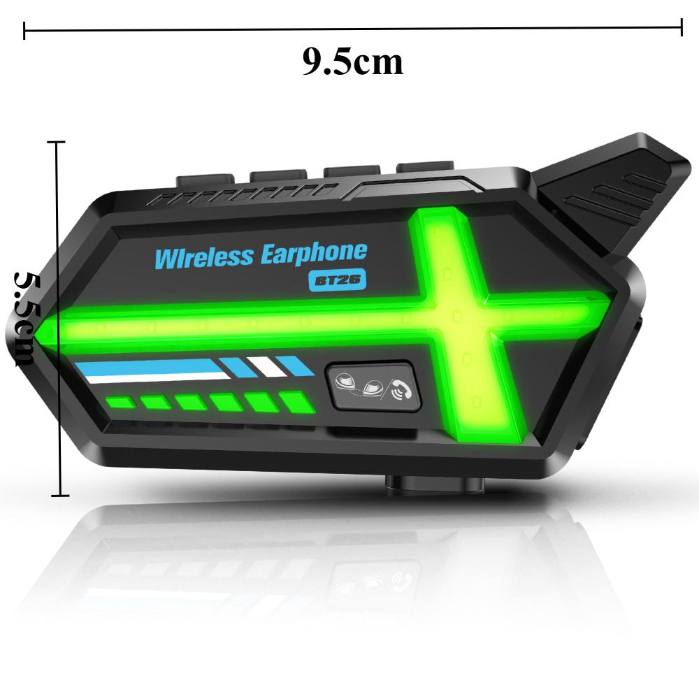 BT26 LED Motorrad-Headset mit intelligentem Beleuchtungssystem, ANC-Technologie, 25H Akku, 2-in-1 Mikrofon für alle Helme, 500M Gegensprechanlage