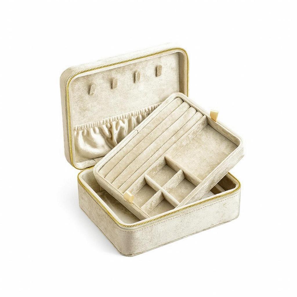 Velvet Jewelry Box with Zipper | tight zipAround Closure, TravelFriendly, Storage Box, for