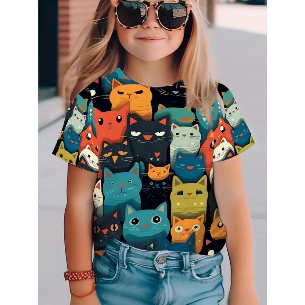 T-Shirts für Kinder Mode Schlichtes Styl Rundhals Kurzarm T-Shirt Lässig Vintage Outdoor Schnelltrocknendes T-Shirt für Mädchen