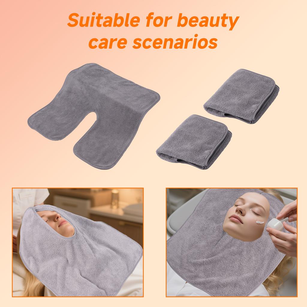 3Pcs U-Shape Towel Microfiber Esthetician Towel Absorbent Spa Massage Facial Treatment Neck Cosmetic Towels for Facial Cleansing