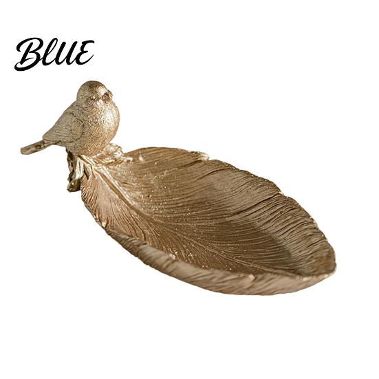 Decorative Entrance Tray Elegant Bird Leaf Shaped Trinket Dish Resin Jewelry Tray Vintage Gold Ring Unique Feather Ornament Holder for Nightstand