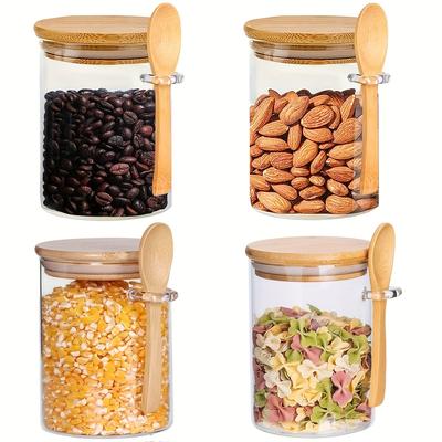 Barattoli di vetro ermetici da 18 once con coperchi e cucchiai, barattoli di caramelle con coperchi, barattoli di spezie trasparenti, piccoli contenitori per alimenti