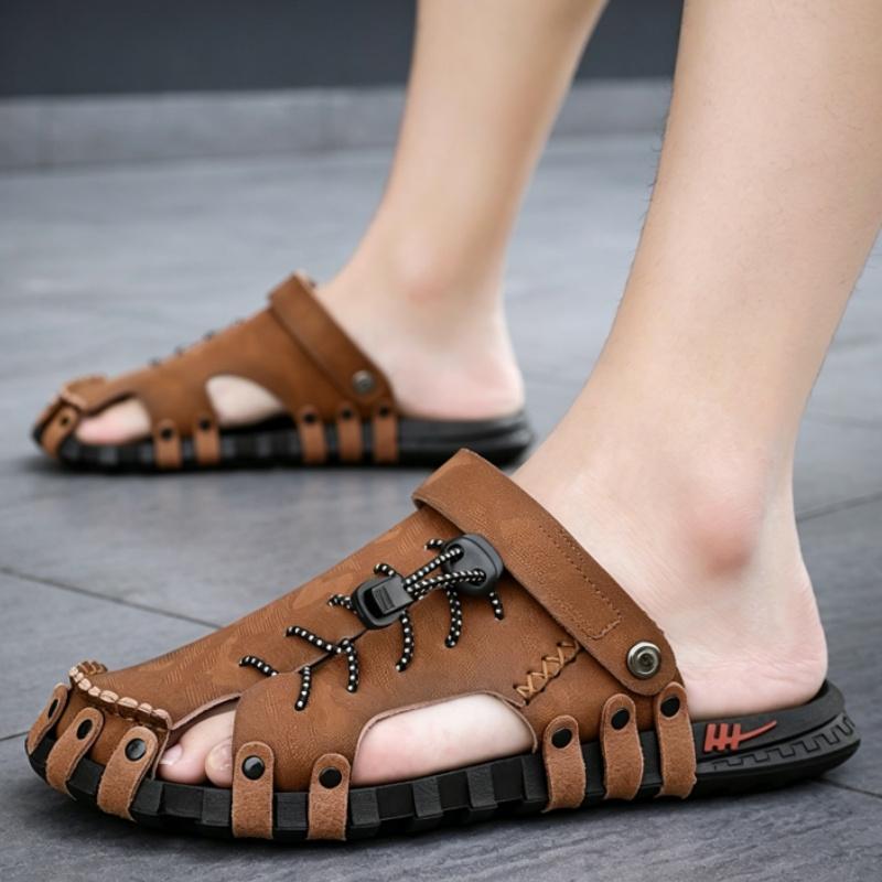 Big Size 46 Luxury Men Leather Slippers Sandals Comfortable Breathable Casual Shoes Men Fashion Sneakers Leisure Men Slippers Slides Footwear Male