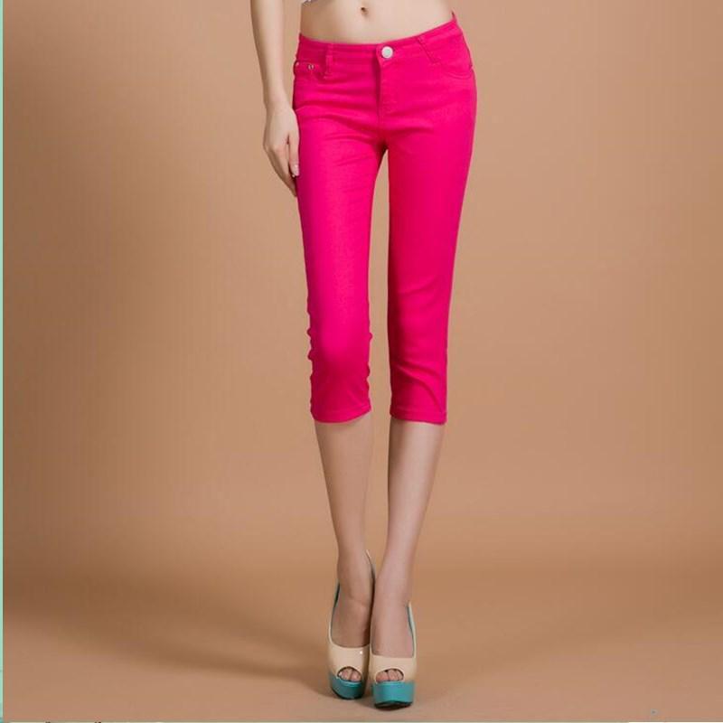 Summer Women Candy Color Capris Denim Skinny Slimming pants uygun