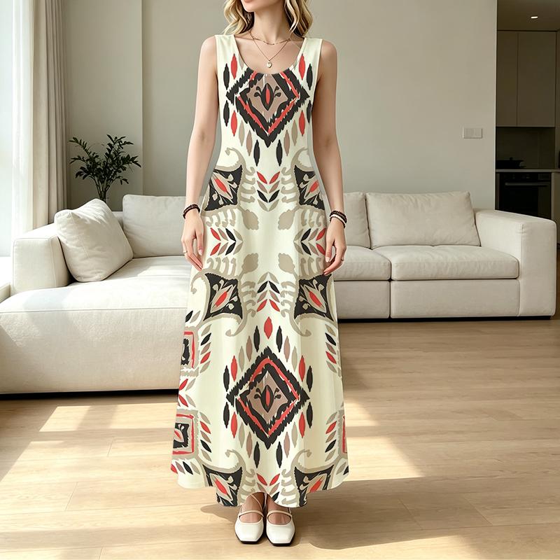Sleeveless Boho Maxi Dress,Lightweight Loose Fit Beach Vacation Dress,Ideal for Poolside Casual,Versatile Stylish Resort Wear