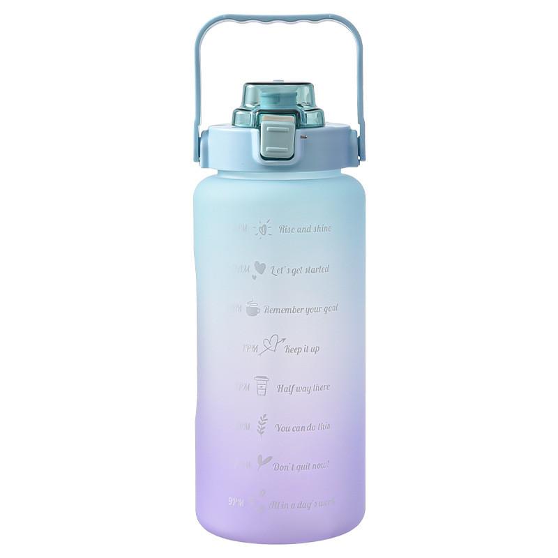 Large Capacity 2L Straw Water Bottle with Lid Reusable Plastic Portable Time Marker Leakproof Sports Cups Drinkware Tumbler