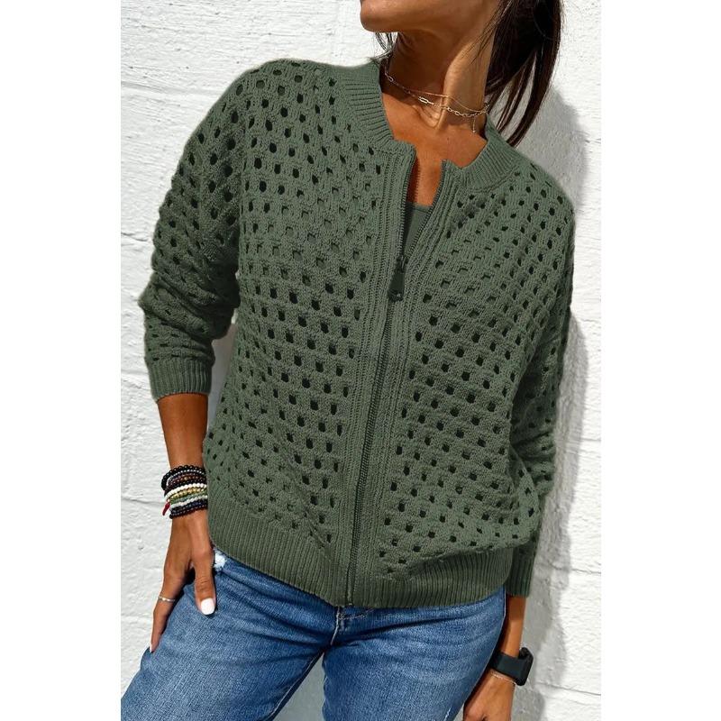 Casual Knit Jacket with Zipper Closure and O-Neck for Autumn/Winter