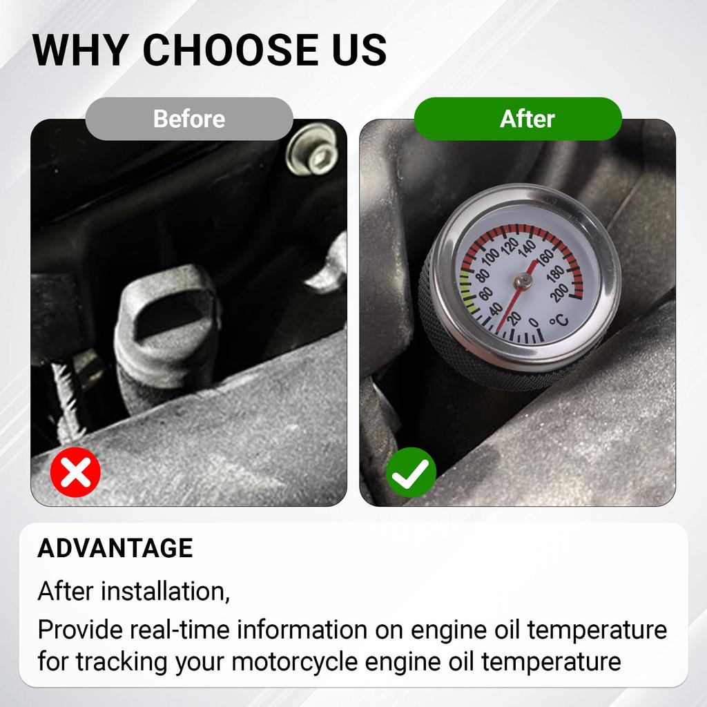 New M20 X 2.5 Motorcycle Fuel Tank Caps with 35MM Oil Temperature Gauge 0-200 Pointers Thermometer Cap Cover with 117MM Probe