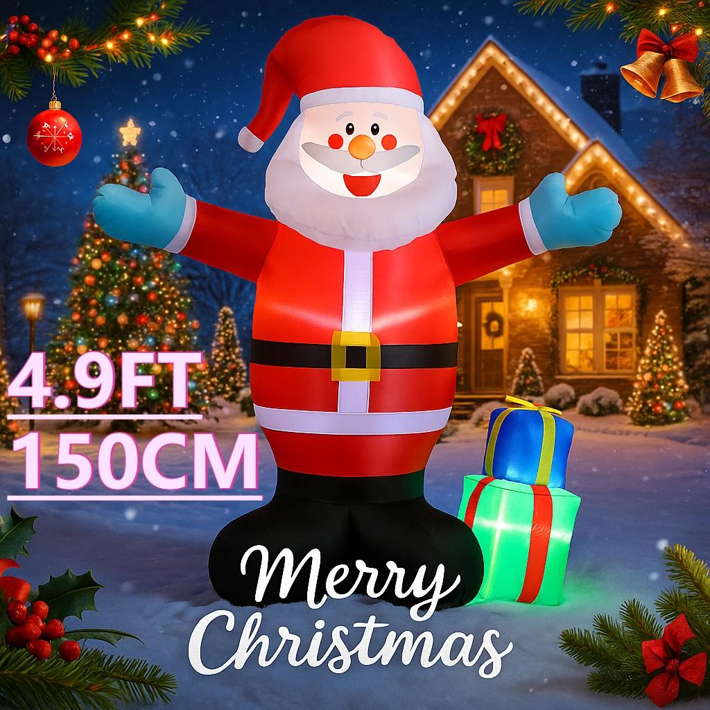 4.9FT LED Inflatable Xmas Yard Decor Giant Santa Claus Christmas Decoration Ornament Festive Christmas Supplies Holiday Toy Gift