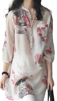 Aspersio Elegant Floral Print Sleeve Pullover Cute and Stylish Band Asian Cool and White Retro Perfect for Everyday Office Feminine Women's 3/4 Tunic,