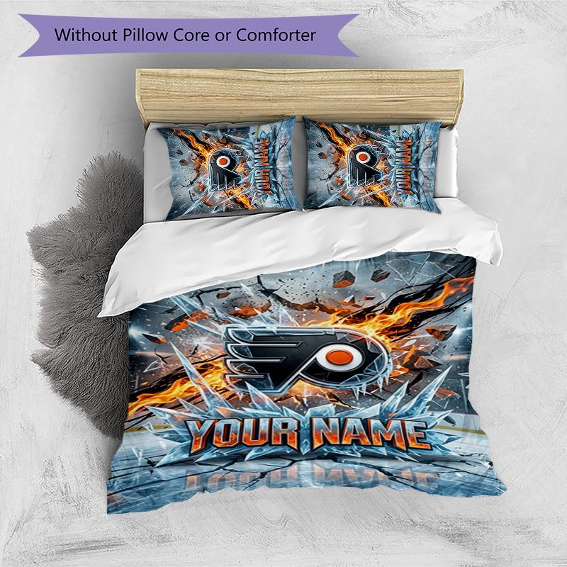 City Flames Personalized name text Bedding Set, 1 Duvet Cover & 2 Pillowcases Soft Comfortable Bedroom Home Textile Décor